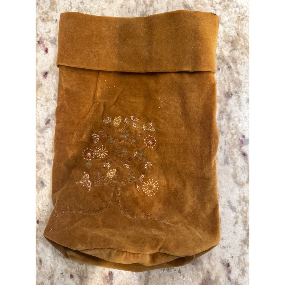 Vintage Pottery Barn Tree‎ of Life Wine Bag Amber Velvet Embossed M2.1